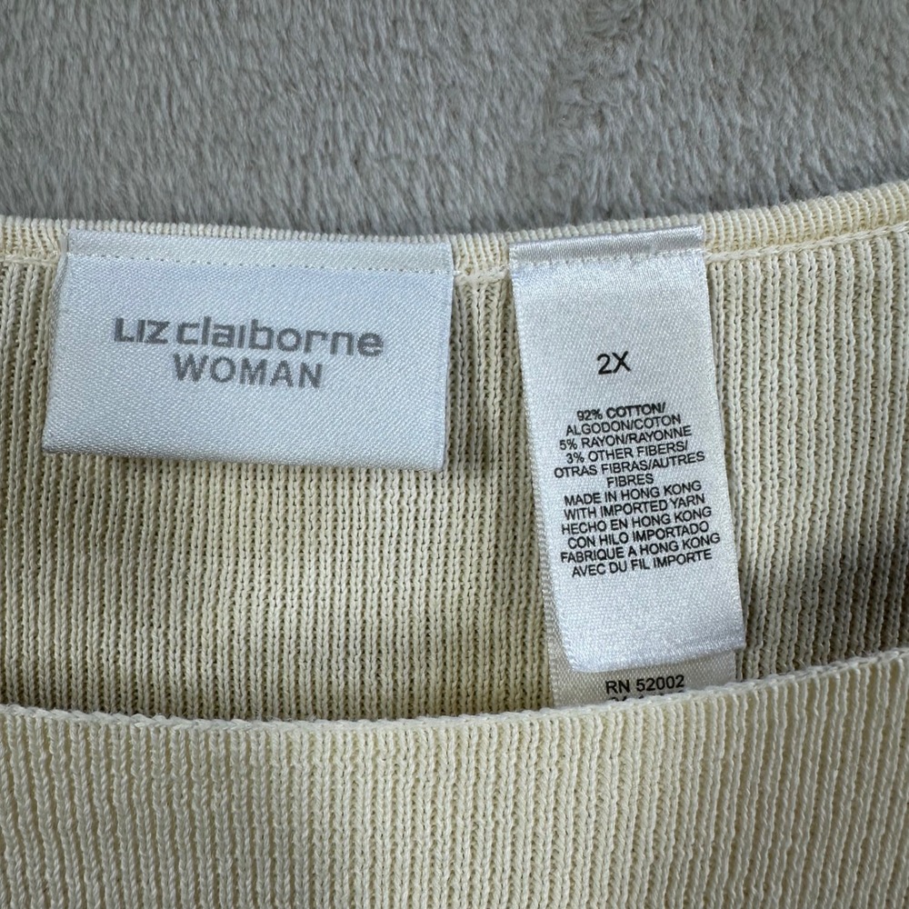 Liz Claiborne Woman Striped Boat Neck Sweater Cream Teal 3/4 Sleeve Plus Size 2X - Picture 4 of 8